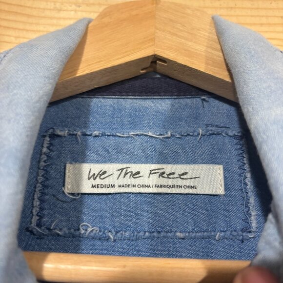 We the Free Palisades Patchwork Button Down Shirt Womens Medium Blue Oversized - Picture 3 of 10